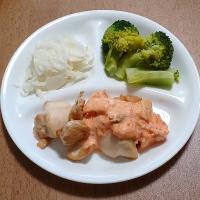 ナナの料理　鶏胸肉のグリルキムチタルタル
新玉ねぎのマヨネーズ和え
ブロッコリー