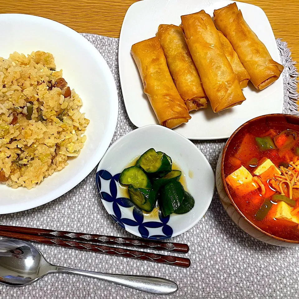 春巻き・炊飯器で炒飯・スンドゥブスープ|meryleさん