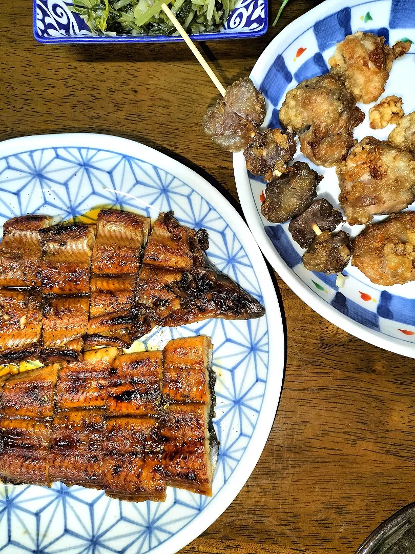 鰻と唐揚げ😄
　砂ずり串が美味しい😆|miimiさん