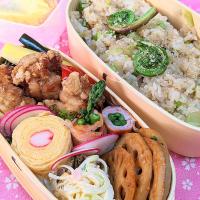 本日のお弁当〜唐揚げとれんこんのピリ辛生姜焼き弁当〜