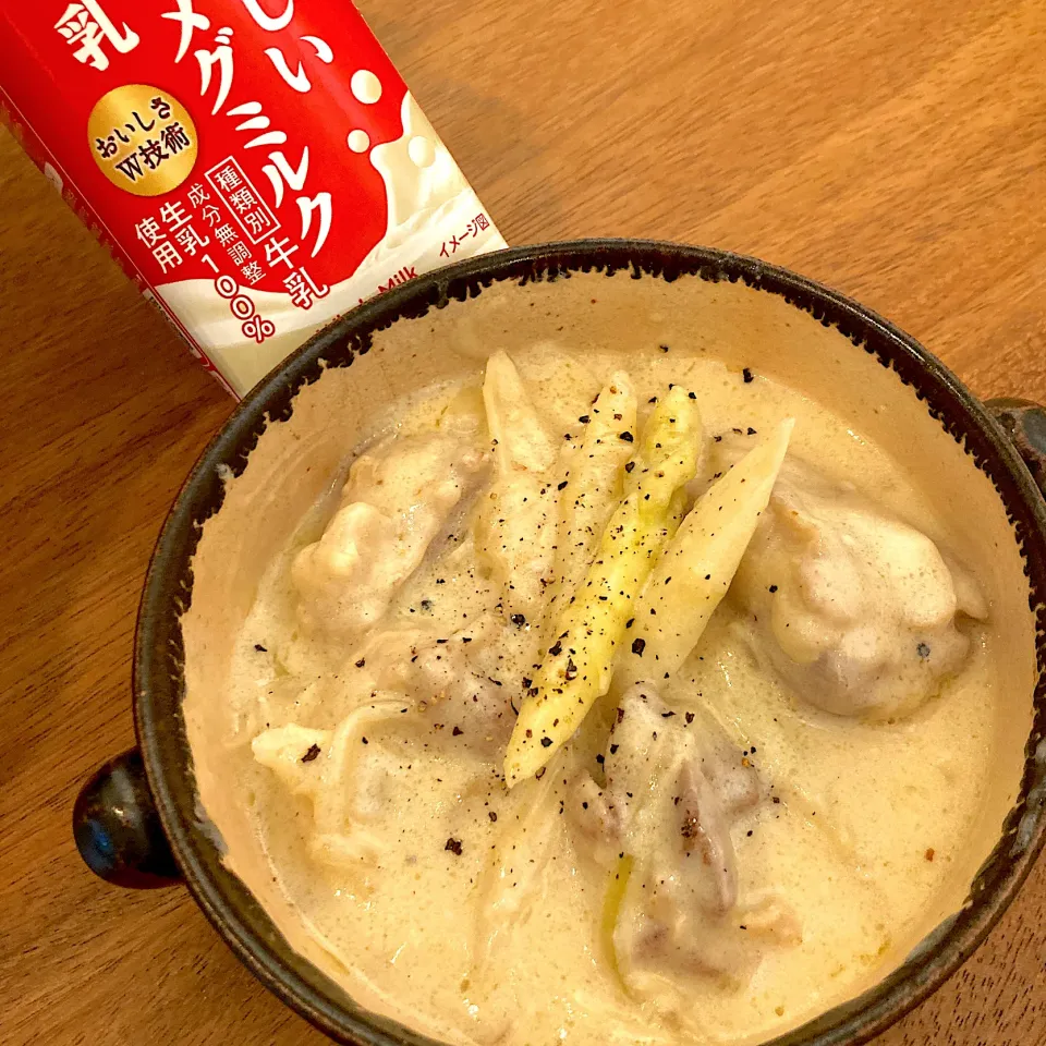 鶏肉とホワイトアスパラのクリーム煮|夢酒(ムッシュ)さん