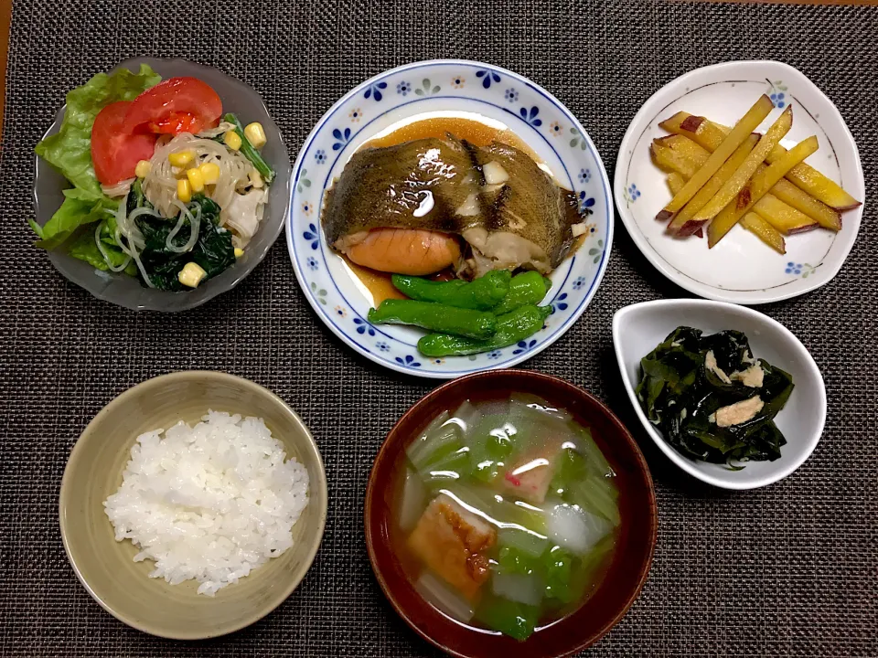 主菜　赤カレイの煮物(シシトウの素揚げ)|柚子きりかさん