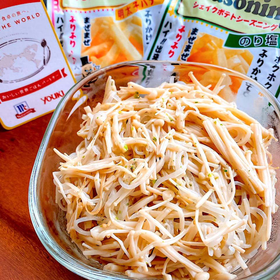 お弁当に🍱糸こんえのき明太のり塩バター炒め