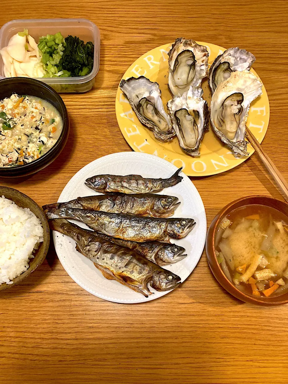 アマゴの塩焼きと蒸し牡蠣|masakiさん