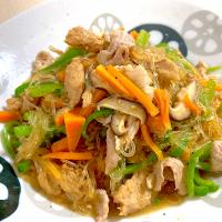 大豆のお肉と豚肉でチャプチェ