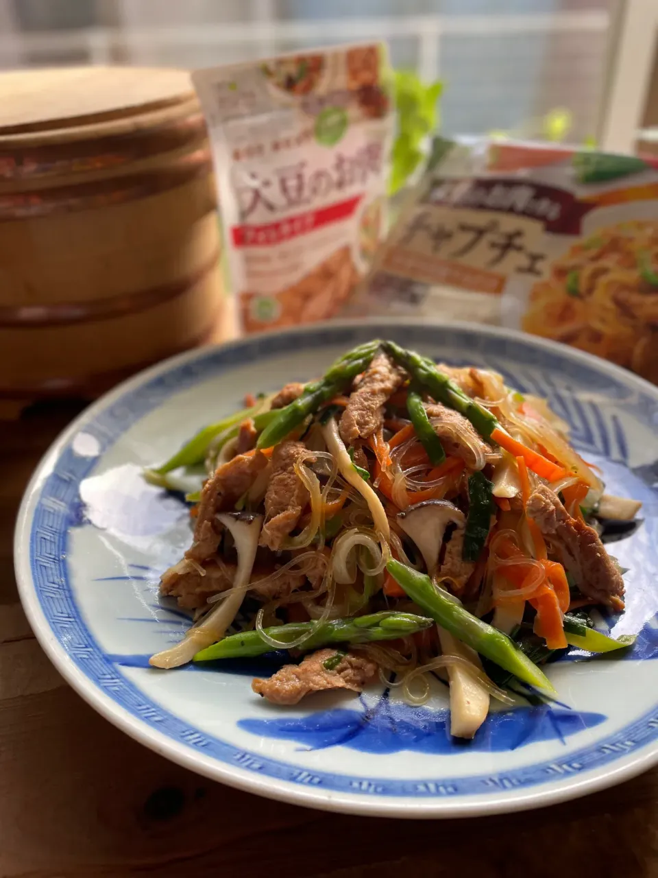 Snapdishの料理写真:大豆のお肉で作る🥢チャプチェ♪|Mariruさん