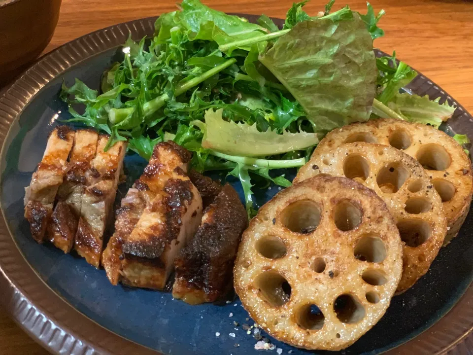 健康ごはん！豚バラのぬか漬け焼きと蓮根ステーキ|ふくすけ食堂さん