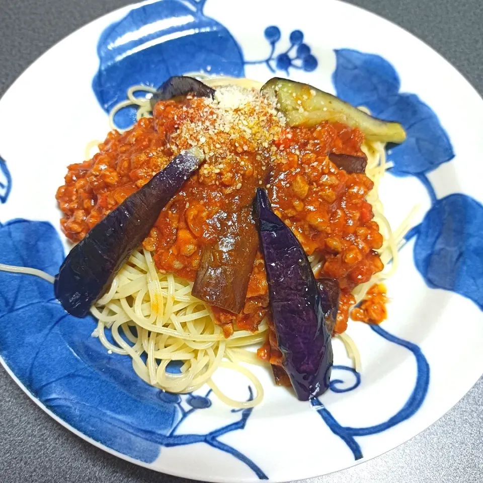 大豆のお肉でなすのミートソーススパゲッティ|jun(・x・)さん