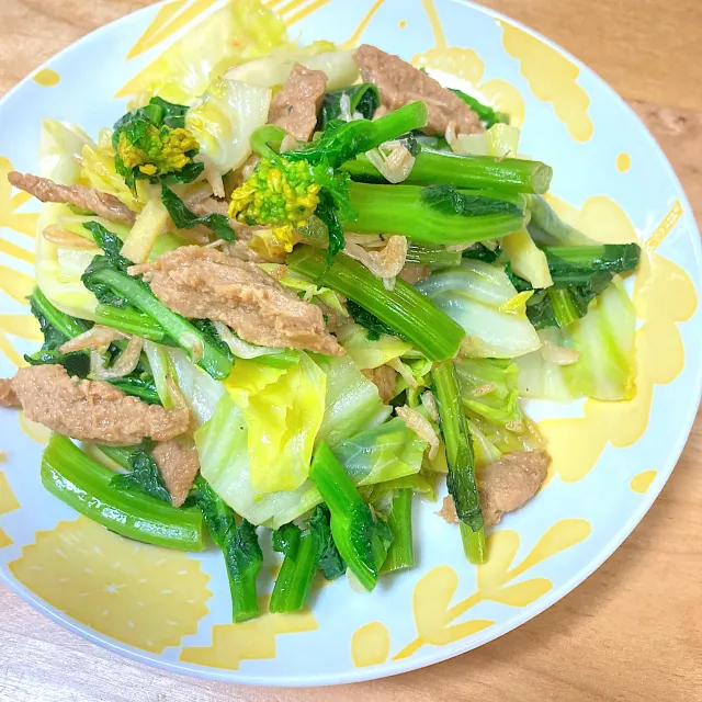 Snapdishの料理・レシピ写真:春キャベツと菜の花と大豆ミートの魚醤炒め｜大豆ミートで春ごはん♪