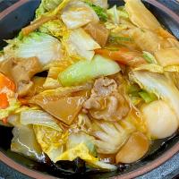 野菜炒めとスープで昼ごはん