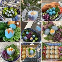 日曜開催告知:ライトブルー桜2023ハーブ模様入りの青い卵