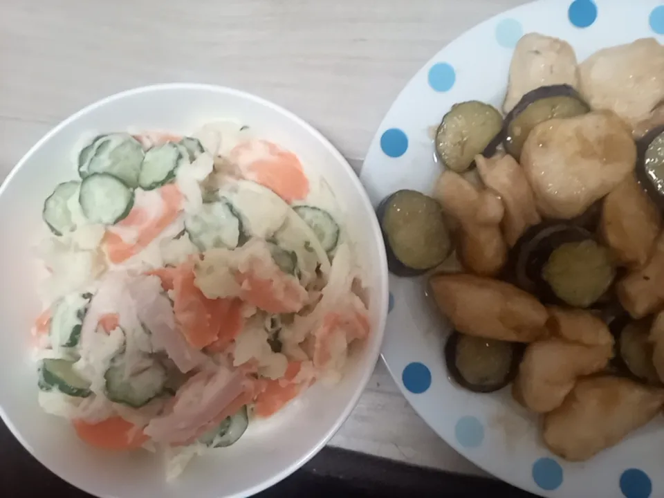 ポテトサラダ
茄子と鶏胸肉の生姜焼き|俊一さん