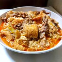 厚揚げと豚肉のコチュジャンマヨネーズ炒め