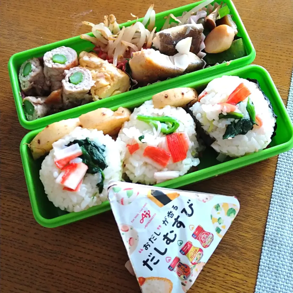 カニカマとほうれん草のだしむすび弁当|Reikoさん