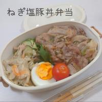 ねぎ塩豚丼弁当。

#本日のお弁当
◎ねぎ塩豚丼
◎ゴボウサラダ
　茹でたゴボウ、にんじんに、酢大さじ1、醤油とはちみつ少し、すりごま、マヨネーズを加える。
◎きゅうりのツナマヨサラダ
　塩揉みしたきゅうりに、ツナ缶とマヨネーズを加え混ぜる。
◎プチトマト
◎ゆで卵
◎玄米ごはん