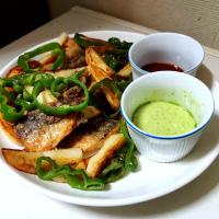 あじの竜田揚げ(バジルマヨネーズ　ケチャップウスターソース)