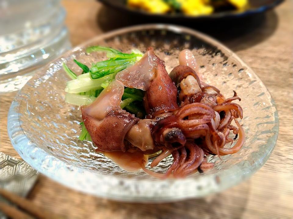 ほたるいかと水菜の塩ごま油和え
