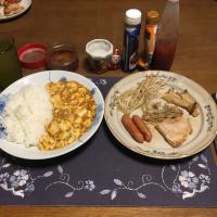麻婆豆腐ライス、各種ソテー(夕飯)