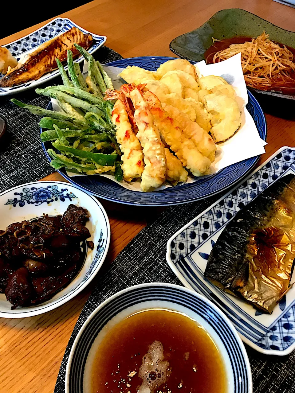 天ぷら、鷄肝煮、鯖干物|sobacoさん