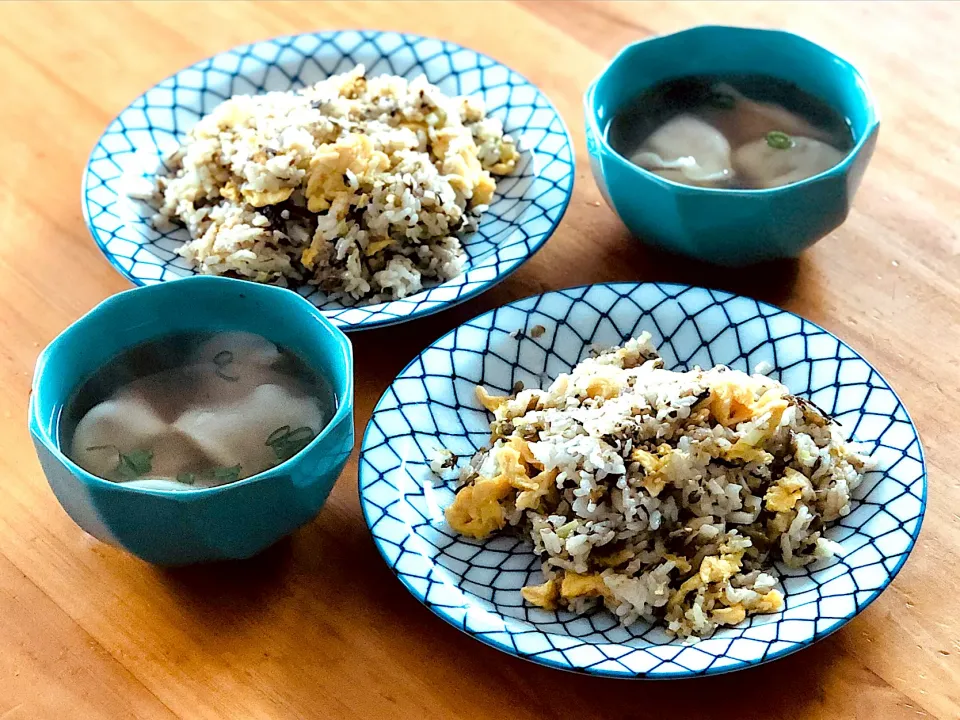 高菜チャーハン、水餃子スープ|マユマユさん