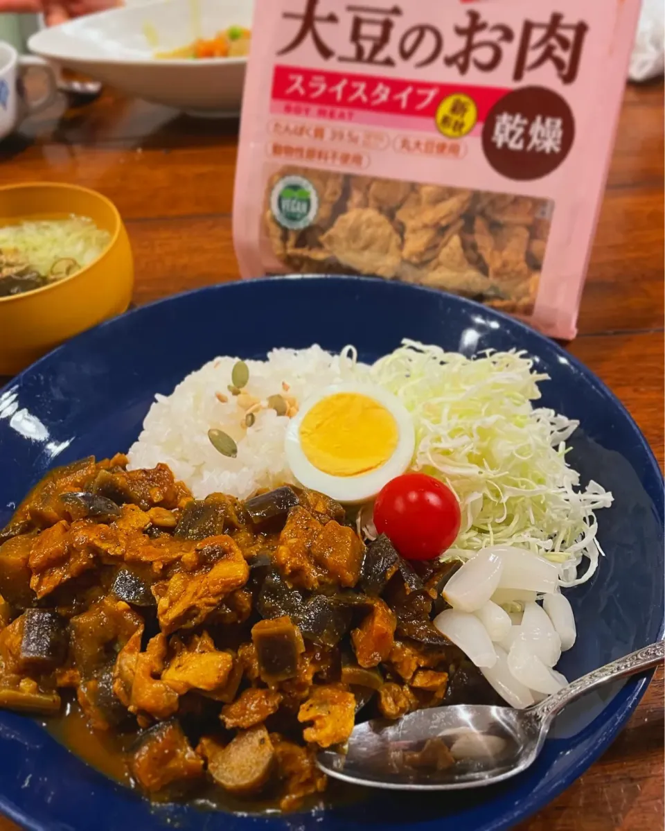 Snapdishの料理写真:茄子と大豆のお肉のカレー|ichikayaさん