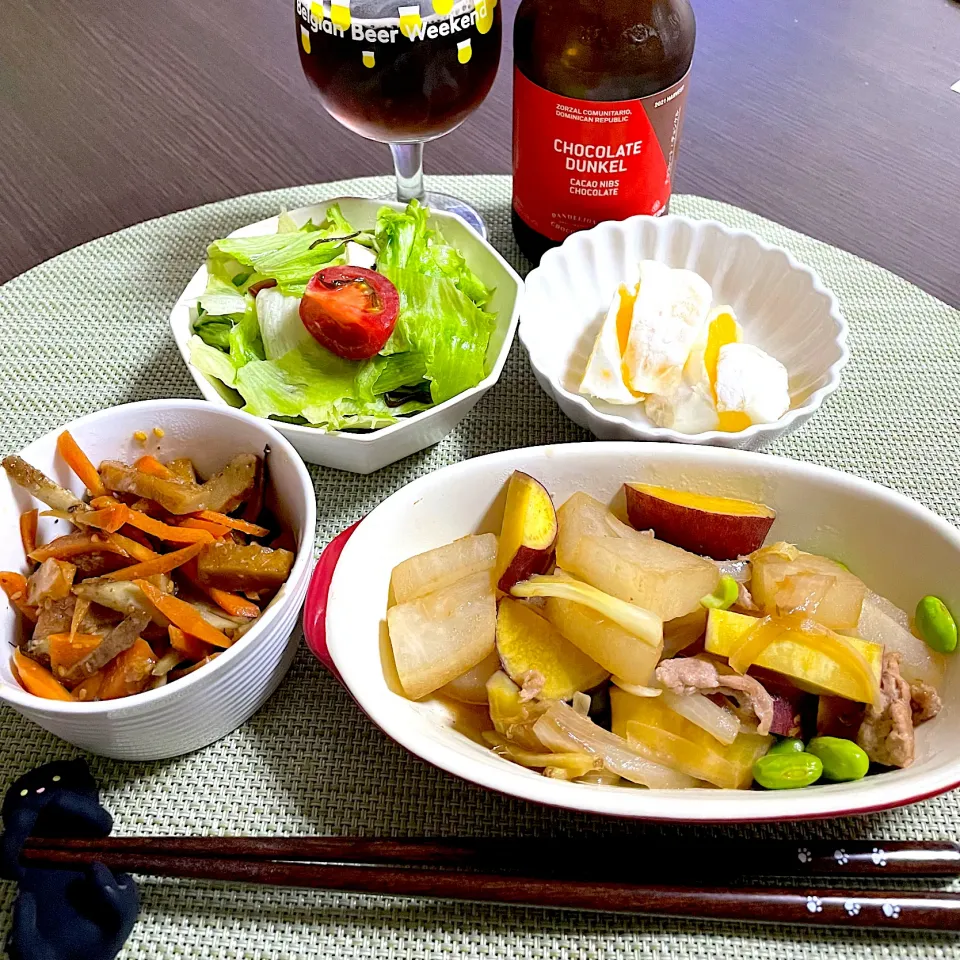 Snapdishの料理写真:4/7晩ご飯：豚大根さつまいものオイスター炒め煮|ななみんさん