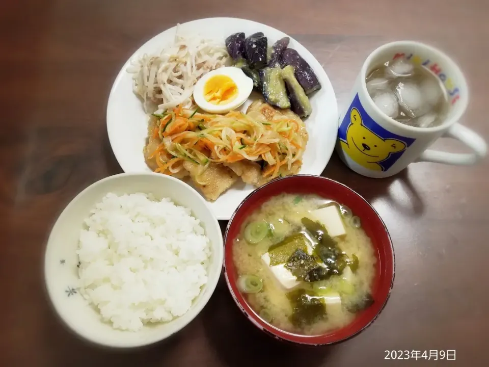 2023年4月9日の晩ご飯
鶏むね肉の南蛮漬け
なす味噌
大根サラダ
豆腐とわかめのお味噌汁|ソラ♂のご飯さん