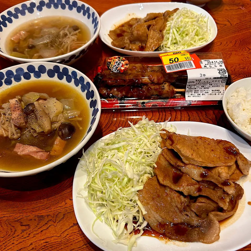 玉ねぎスープ残りとしょうが焼き😋|すかラインさん