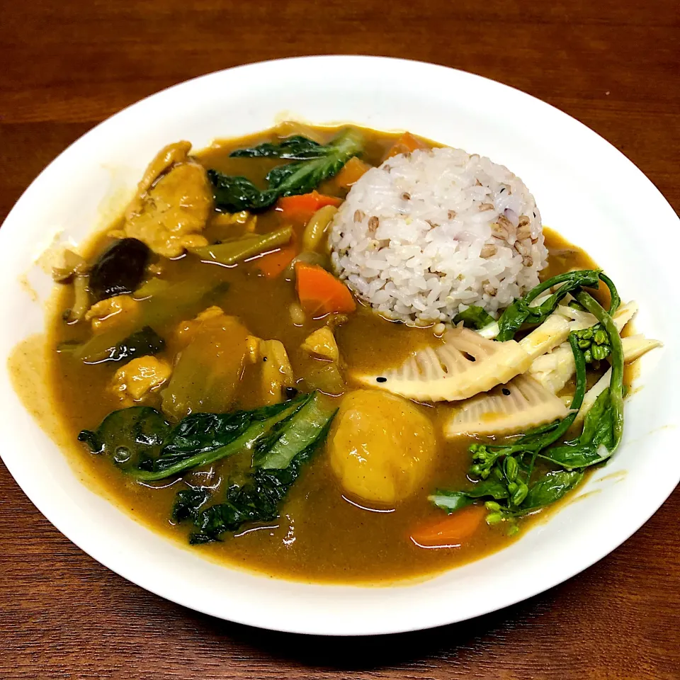 henryさんの料理 お豆のお肉de紫麦ライスたけのこカレー🍛|henryさん