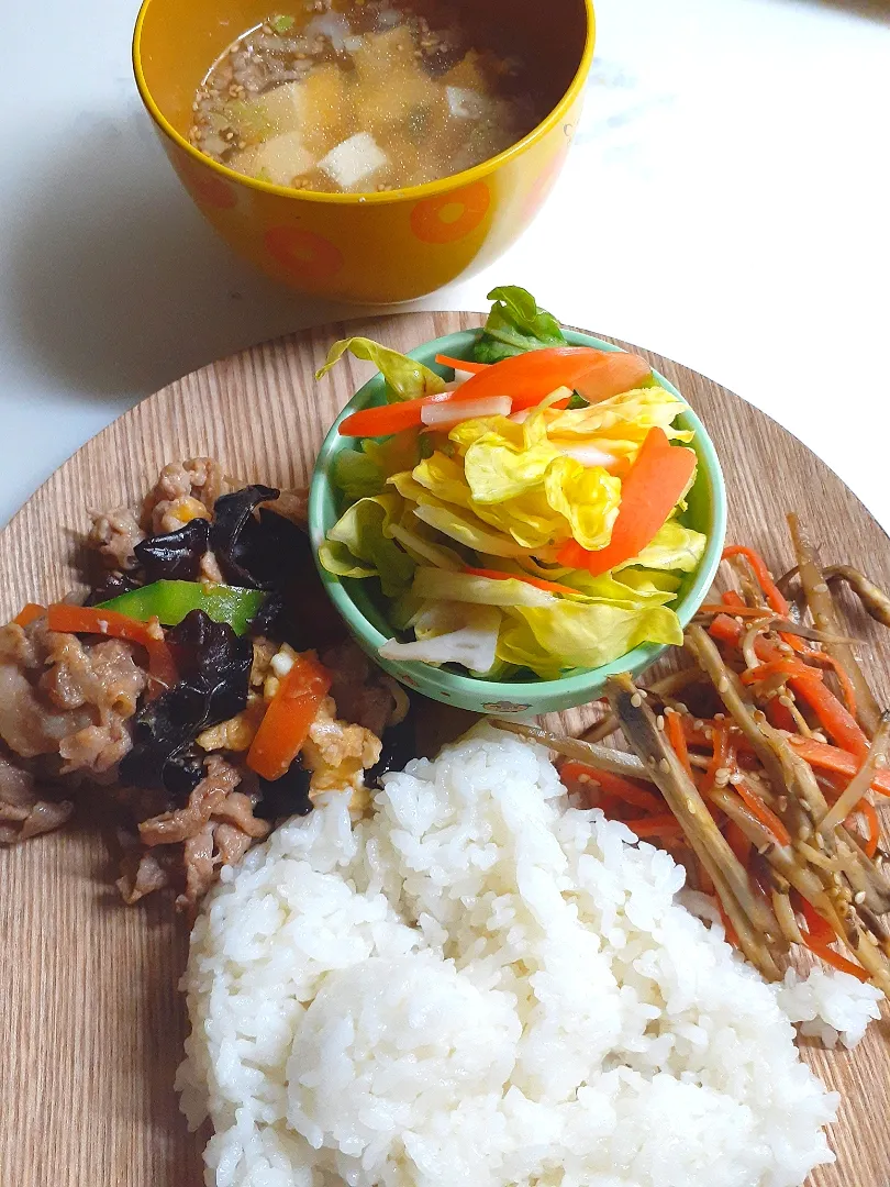 ☆夕飯☆木須肉。木耳は貧血に良いので。浅漬け、金平牛蒡|ｼｮｺﾗさん