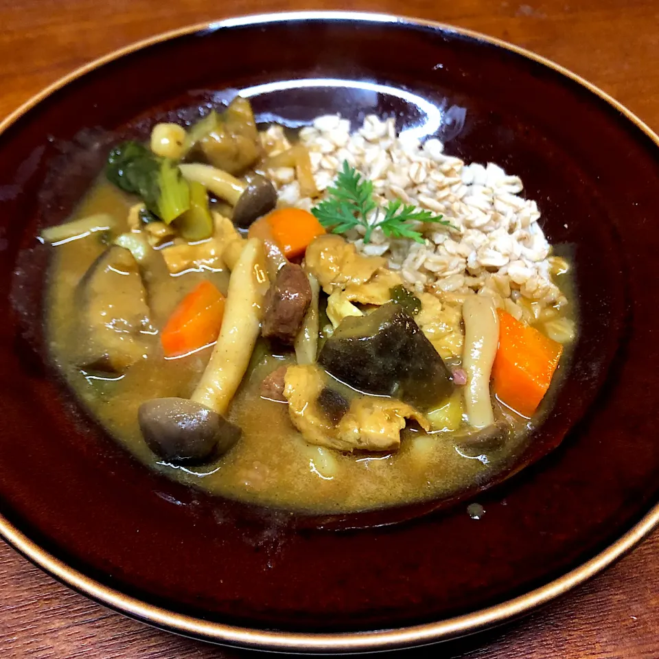 Snapdishの料理写真:henryさんの料理 お豆のお肉deたけのこカレー on オートミール🍛|henryさん