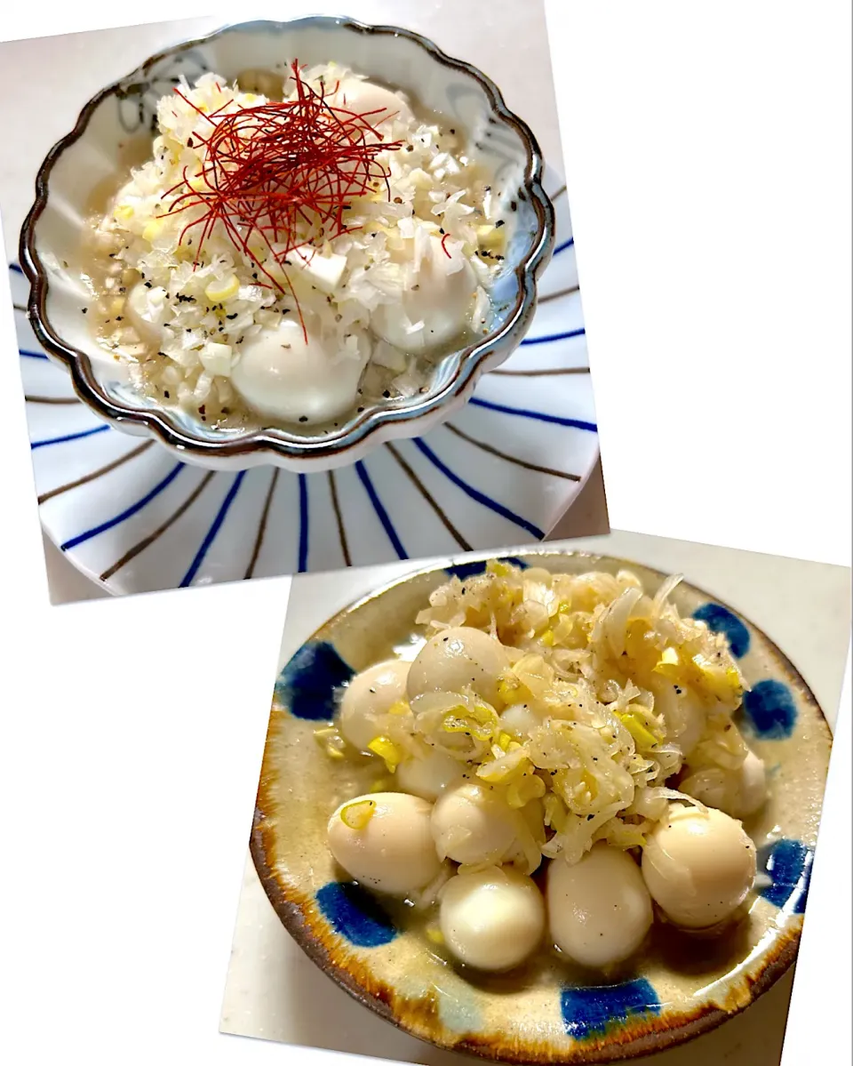 Snapdishの料理写真:からあげビールさんの料理 【おうち居酒屋ごはん】この味ウマっ!中華風ねぎ塩うずら味玉|はるち- ̗̀ ☺︎  ̖́-さん