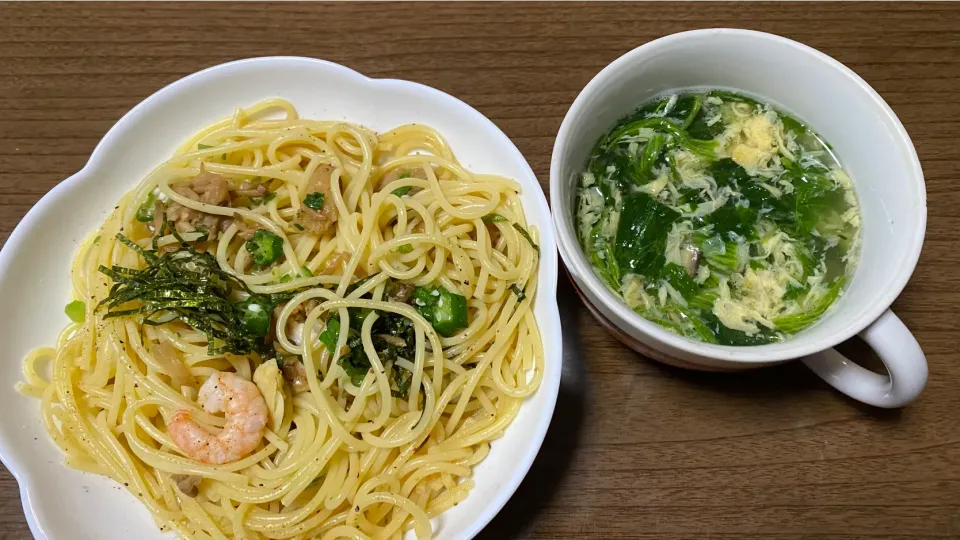 アサリと海老の和風パスタ&ほうれん草たまごスープ|Morito Kamiyaさん