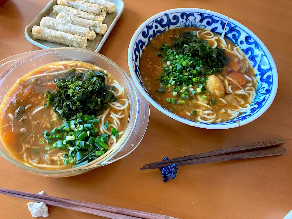 カレーうどん＆手作り皮で大葉チーズ巻きフライ|さくたえさん