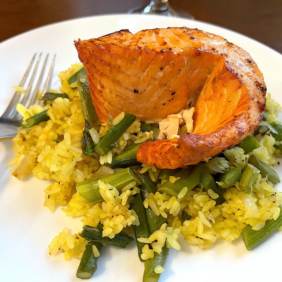 Air fryer Cajun salmon with saffron rice|Laki Maikaʻiさん