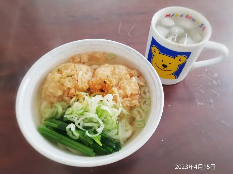 2023年4月15日の昼ご飯
かき揚げうどん
焼酎水割り|ソラ♂のご飯さん