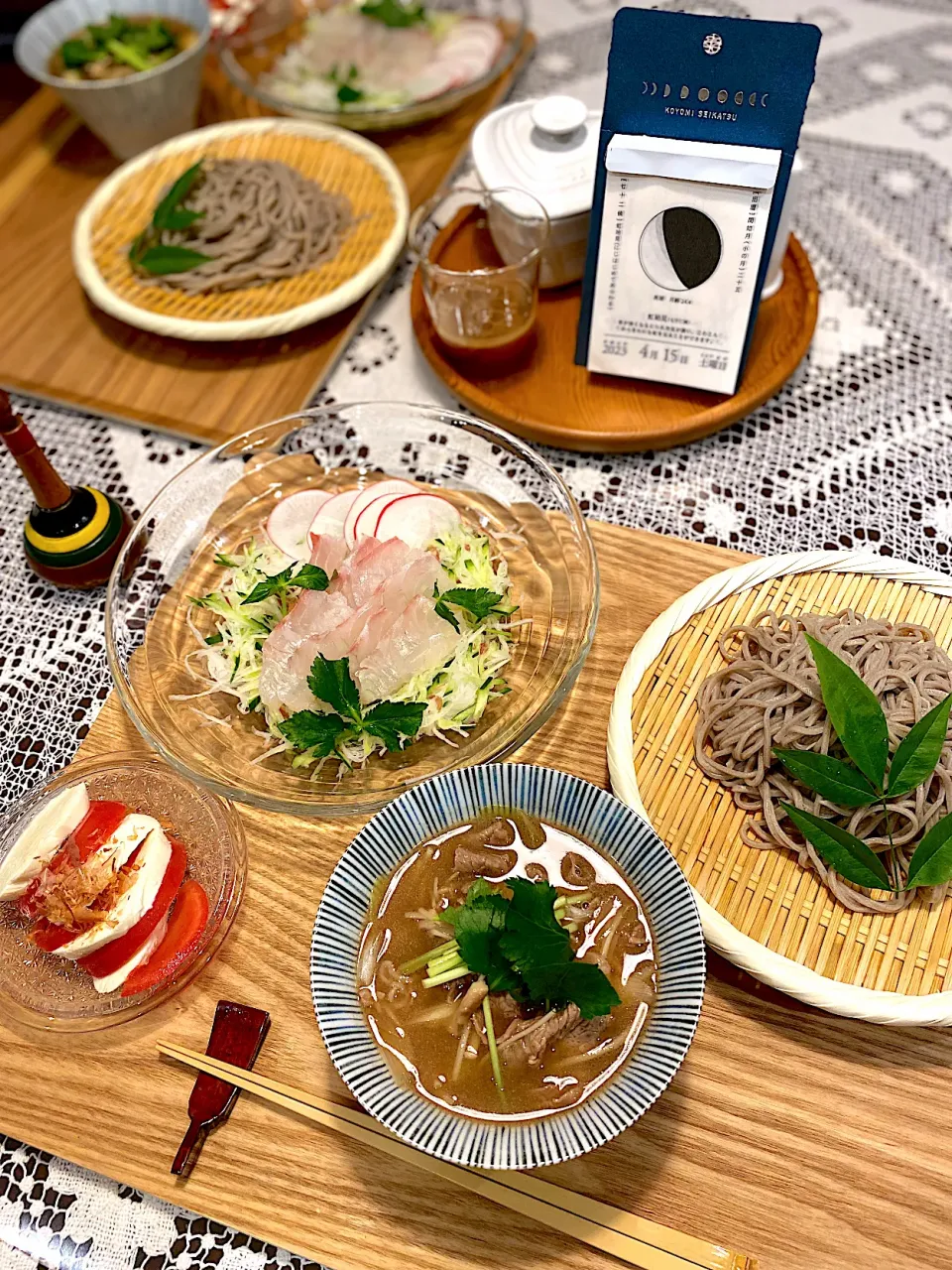 真鯛サラダ仕立て、牛肉つけ汁蕎麦|papinさん