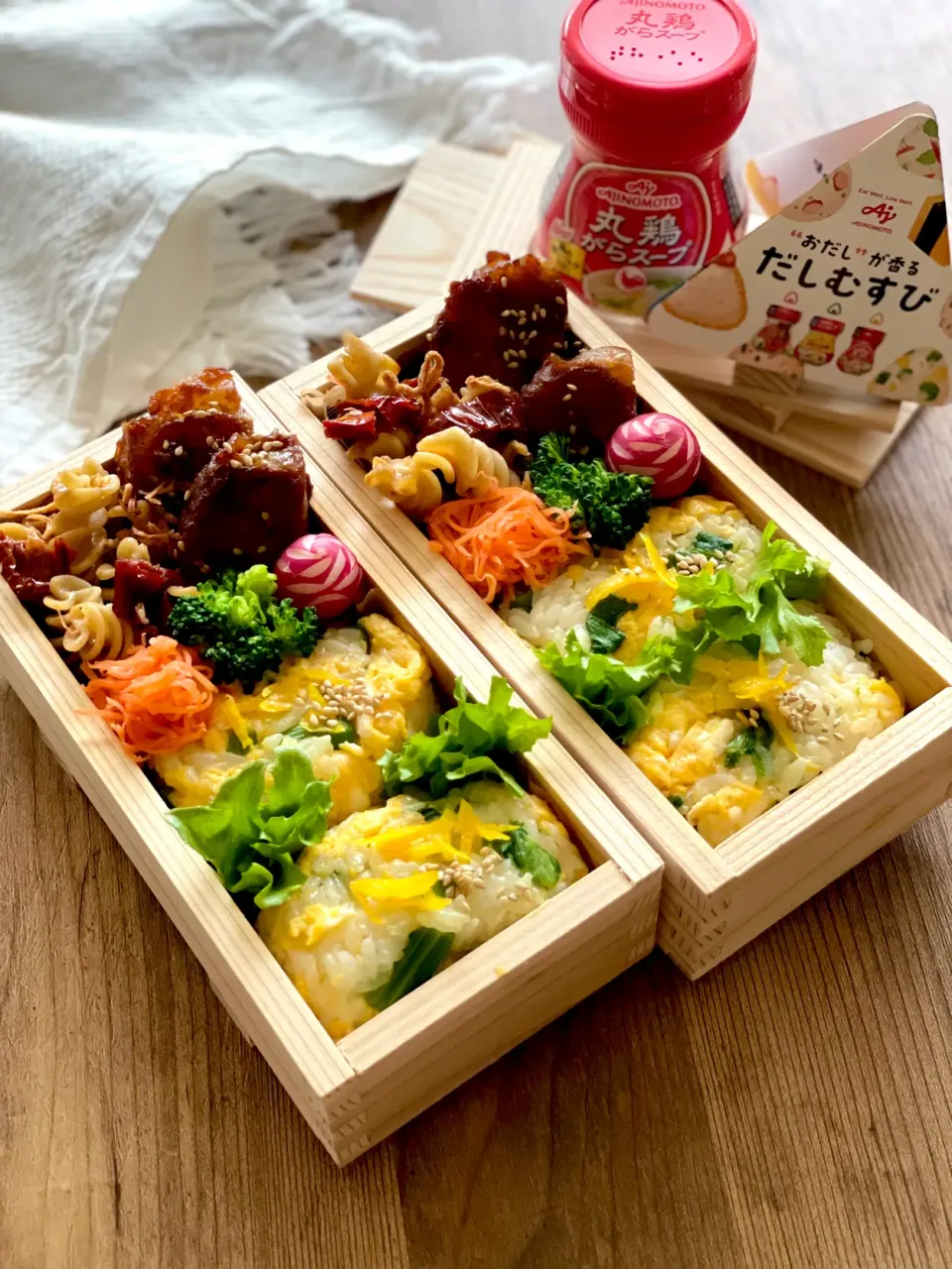 4/7のお弁当🍱〜アレンジだしむすび・丸鶏ガラスープ編〜|chiaki3（平川ちあき）さん