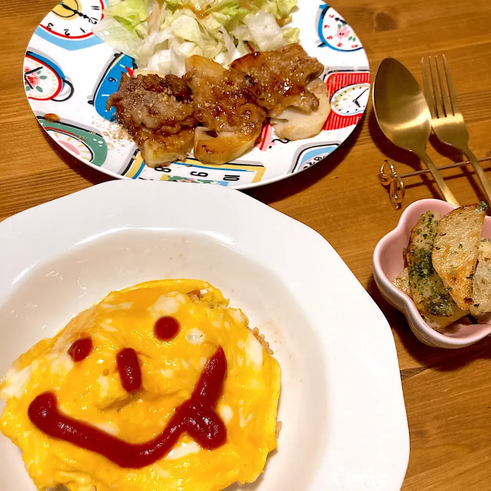 Snapdishの料理写真:オムライス&たけのこ豚肉巻き🎵|シャビーちゃんさん