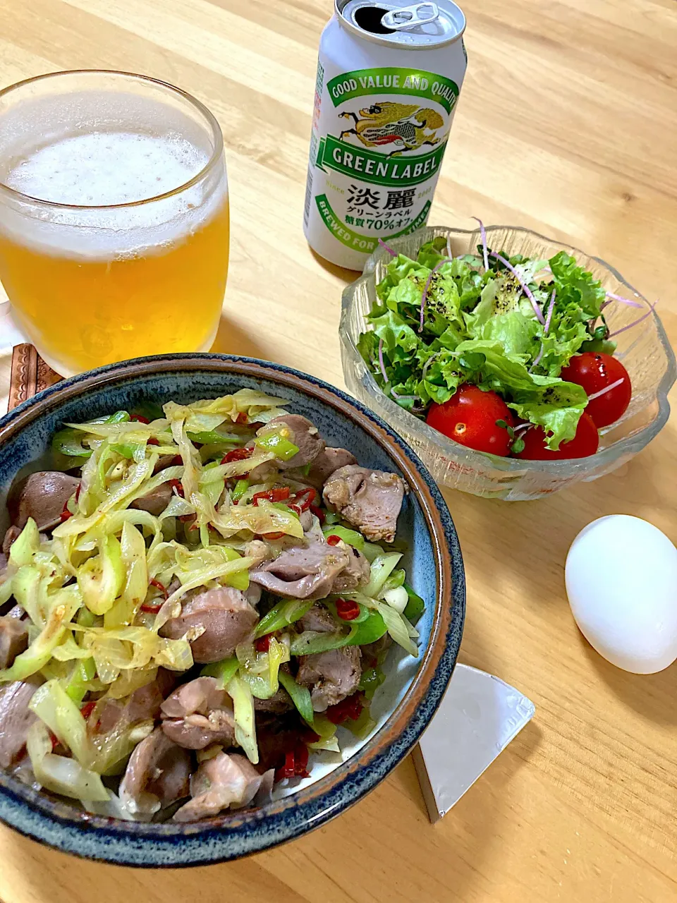 無限砂肝、🥗、ゆで卵、🧀、🍺|namagakiさん