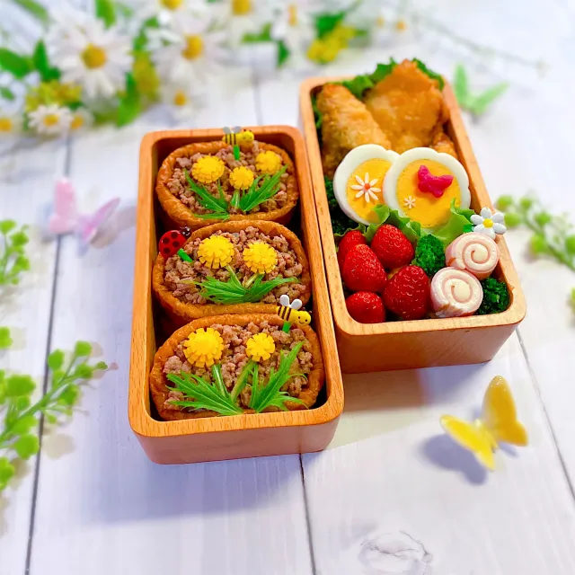 Snapdishの料理・レシピ写真:いなり寿司弁当｜春のおいなりさん集めました🌸