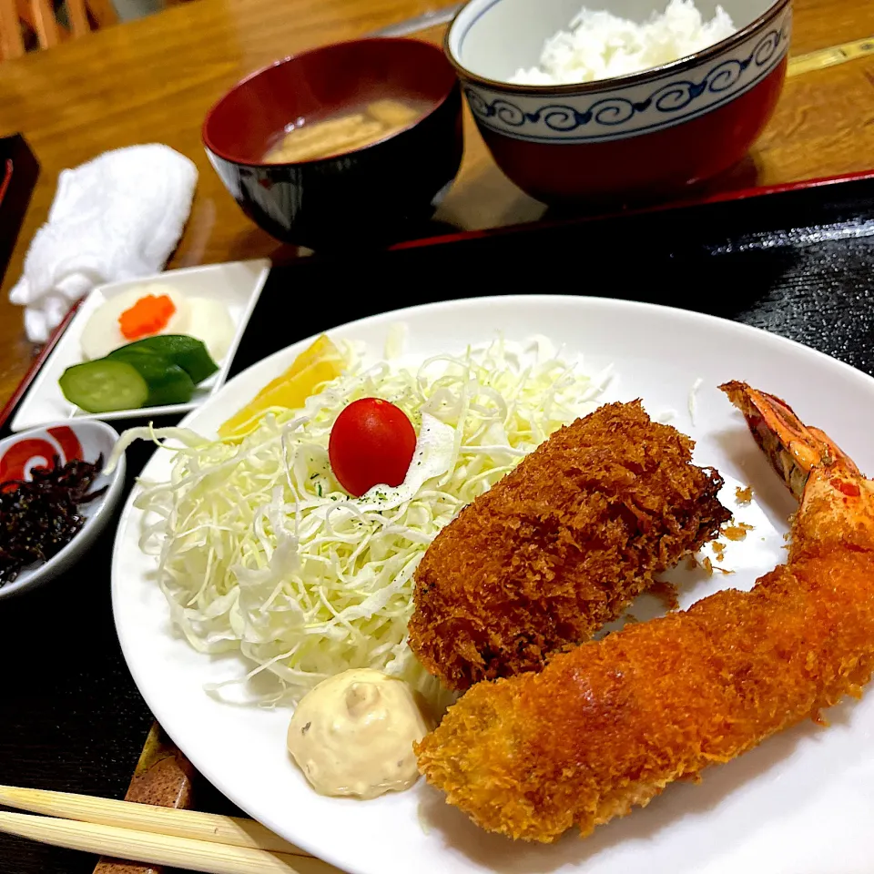 グラタンコロッケとエビフライ定食@亀とき(月島)|塩豚骨さん