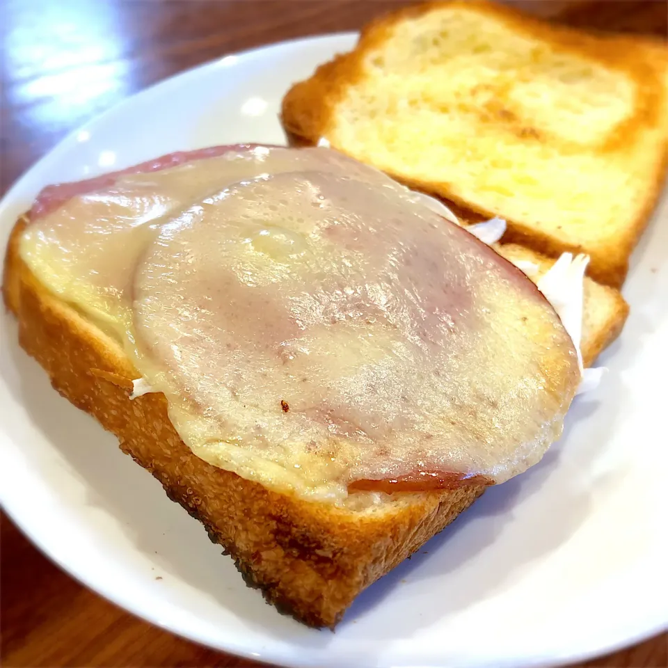 Snapdishの料理写真:今日の朝食 新玉ねぎにハムチーズ|Hiro Yanさん