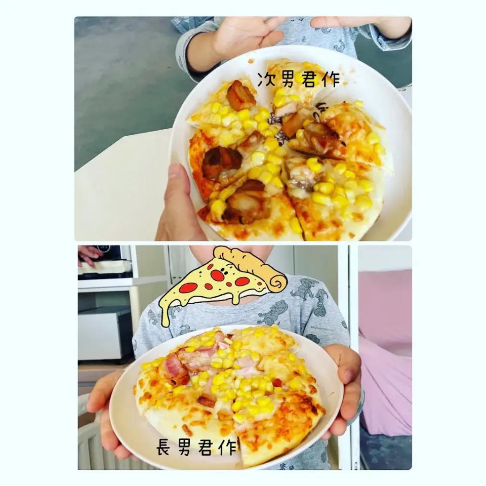 Snapdishの料理写真:〜本日のランチ　パパと息子達が作ったピザ〜2023.4.23|yuuさん