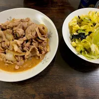 豚バラの味噌炒め、キャベツの海苔和え|mike8さん