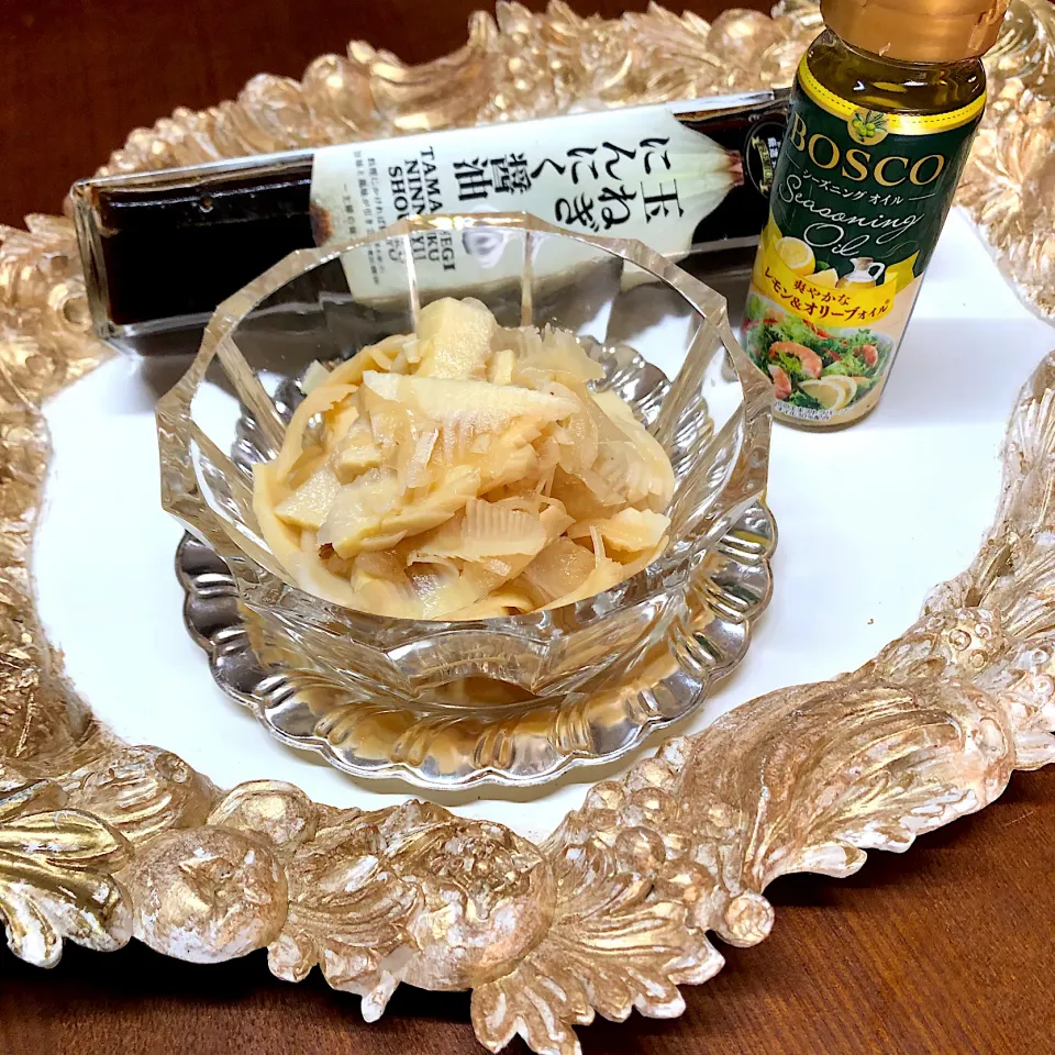 Snapdishの料理写真:新玉🧅たけのこ姫皮タマネギニンニク醤油🧄日清オイリオオリーブオイル🫒|henryさん