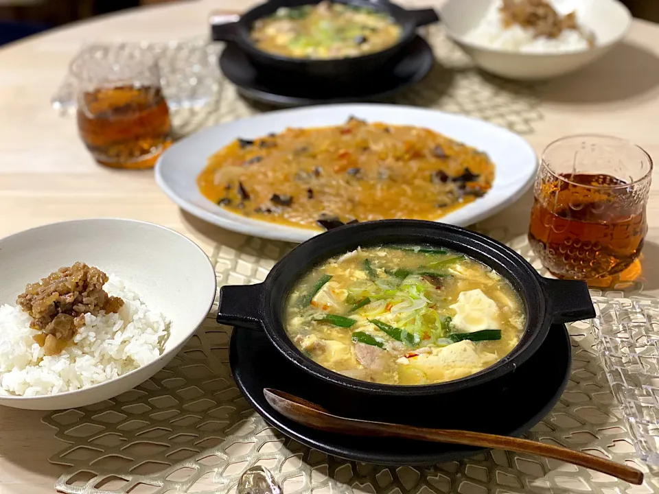 サンラータンスープと肉ごはんと麻婆春雨|ひろさんとゆりさんさん