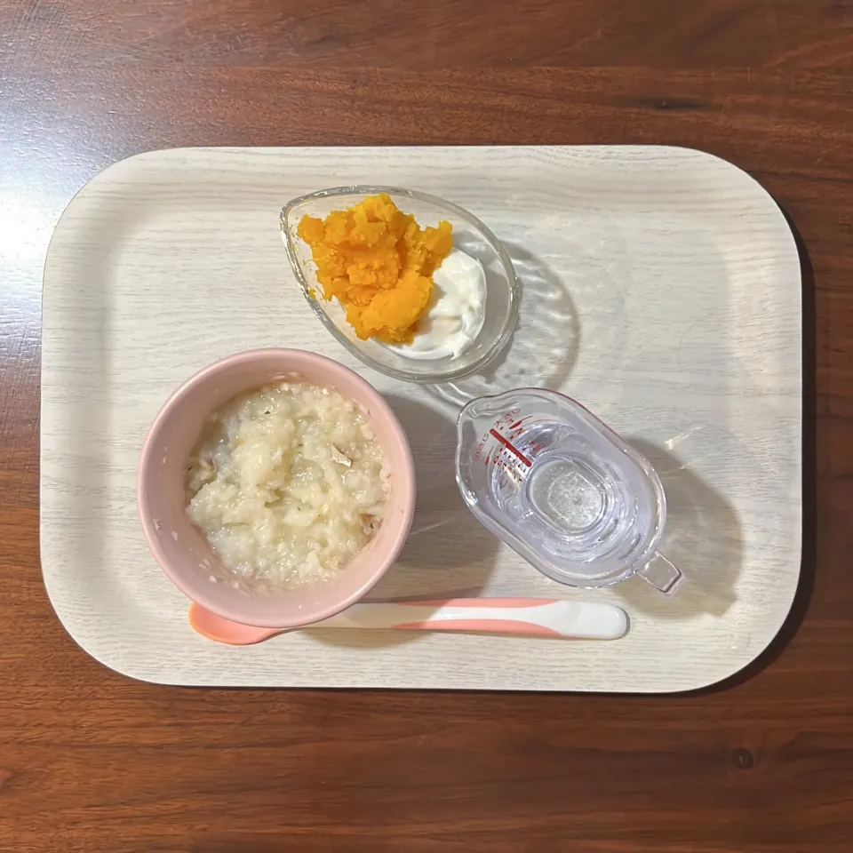 Snapdishの料理写真:たら入りみぞれがゆ、かぼちゃヨーグルト、湯冷し|km2571さん