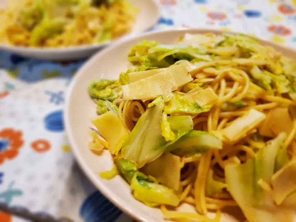 masaさんの料理筍の薄皮とキャベツの和風スパゲティ|みよぱさん