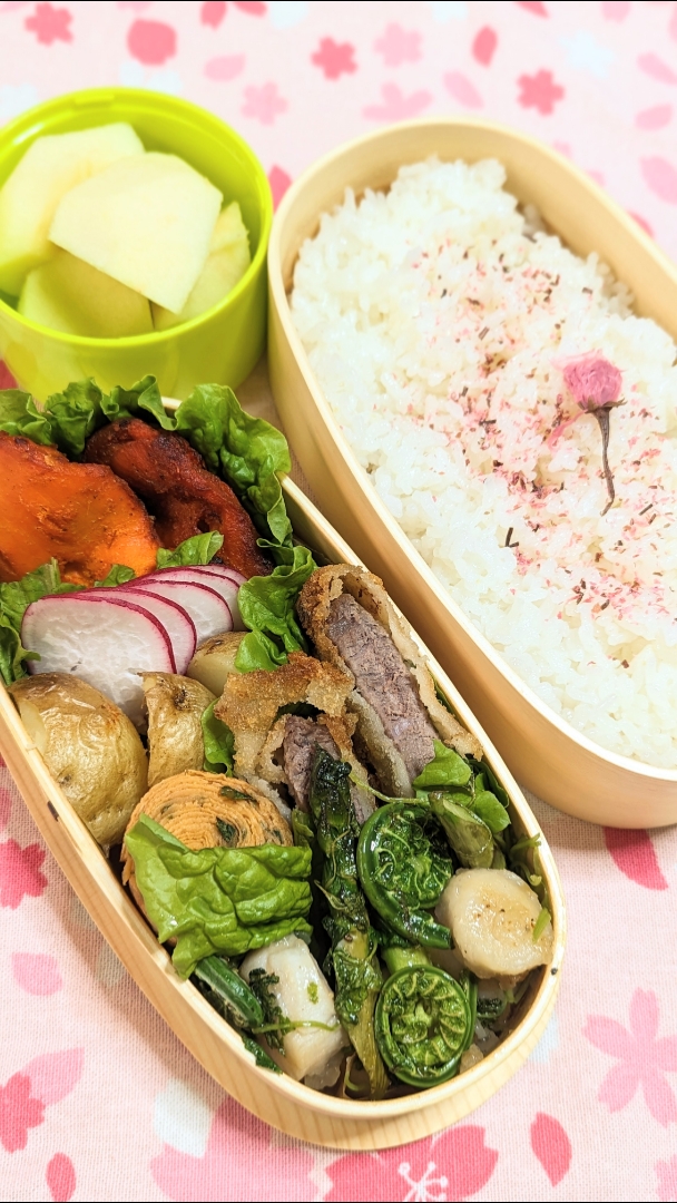 本日のお弁当〜帆立と春野菜炒め弁当〜